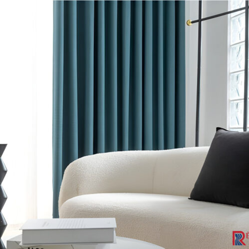 Rèm vải nhập khẩu Á Châu màu xanh đậm