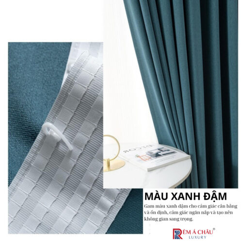 Rèm vải nhập khẩu Á Châu màu xanh đậm