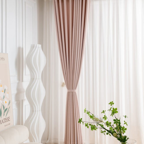 Rèm vải nhập khẩu Á Châu màu hồng nhạt