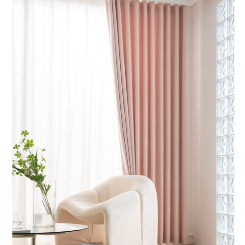 Rèm vải nhập khẩu Á Châu màu hồng nhạt