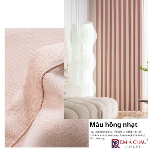 Rèm vải nhập khẩu Á Châu màu hồng nhạt