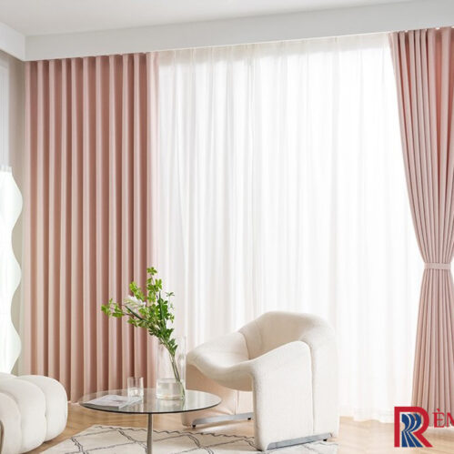 Rèm vải nhập khẩu Á Châu màu hồng nhạt