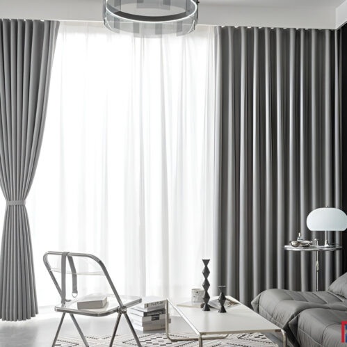 Rèm vải nhập khẩu Á Châu màu xám nhạt