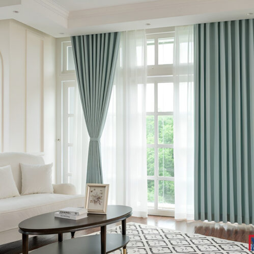 Rèm vải nhập khẩu Á Châu màu xanh Soda Sữa