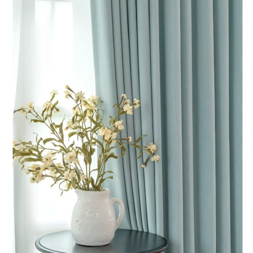 Rèm vải nhập khẩu Á Châu màu xanh Soda Sữa