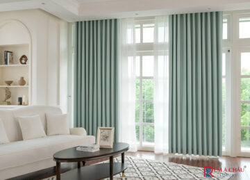 Rèm vải nhập khẩu Á Châu màu xanh Soda Sữa